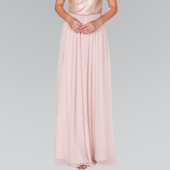 NEW OFF SHOULDER SLEEVELESS A-LINE CHIFFON DRESS EMBROIDERED WITH SEQUIN GL2416 - Picture 5 of 10